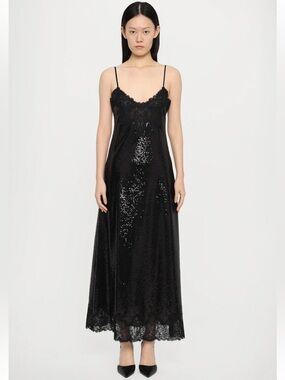 The Kooples ROBE - COCKTAIL DRESS / PARTY DRESS - BLACK Sequin & lace